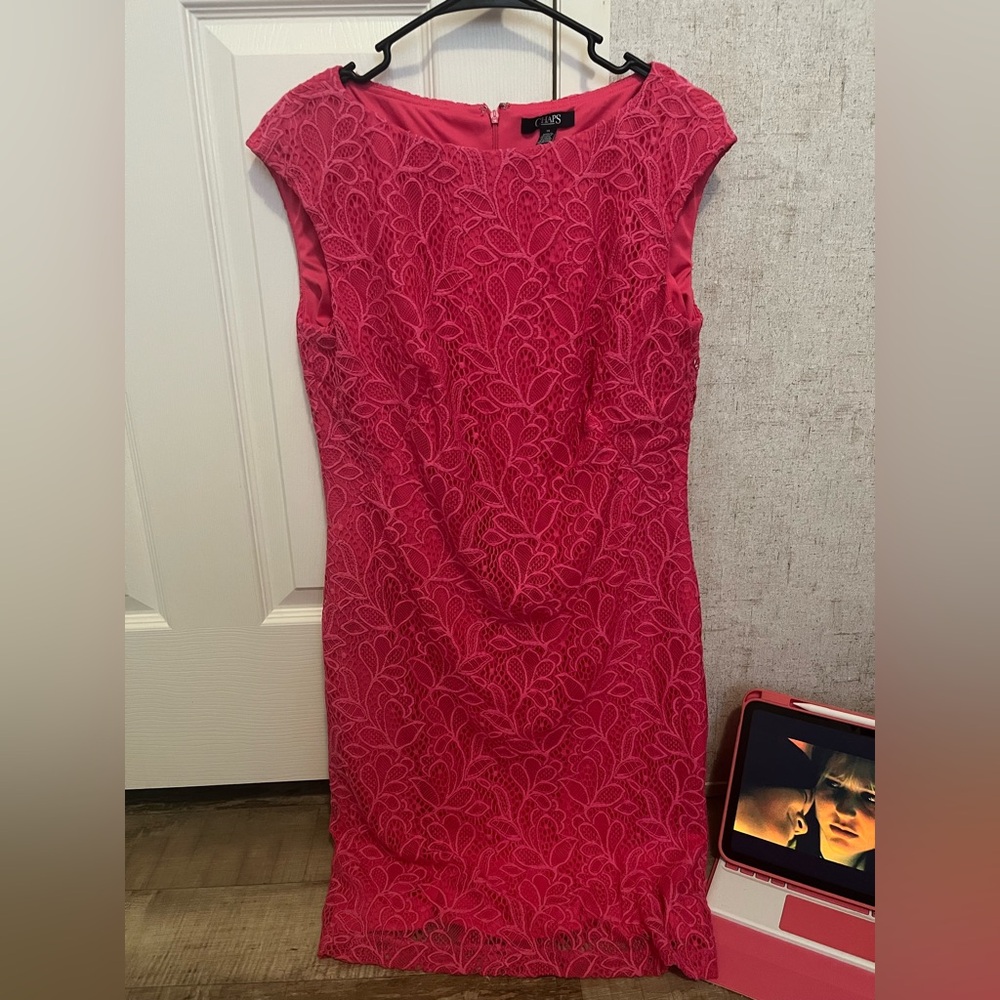 Fuschia lace pencil dress